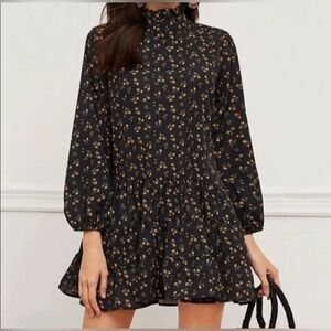 Zara dress viscose floral print hight neck ruffle long sleeve mini women XXL